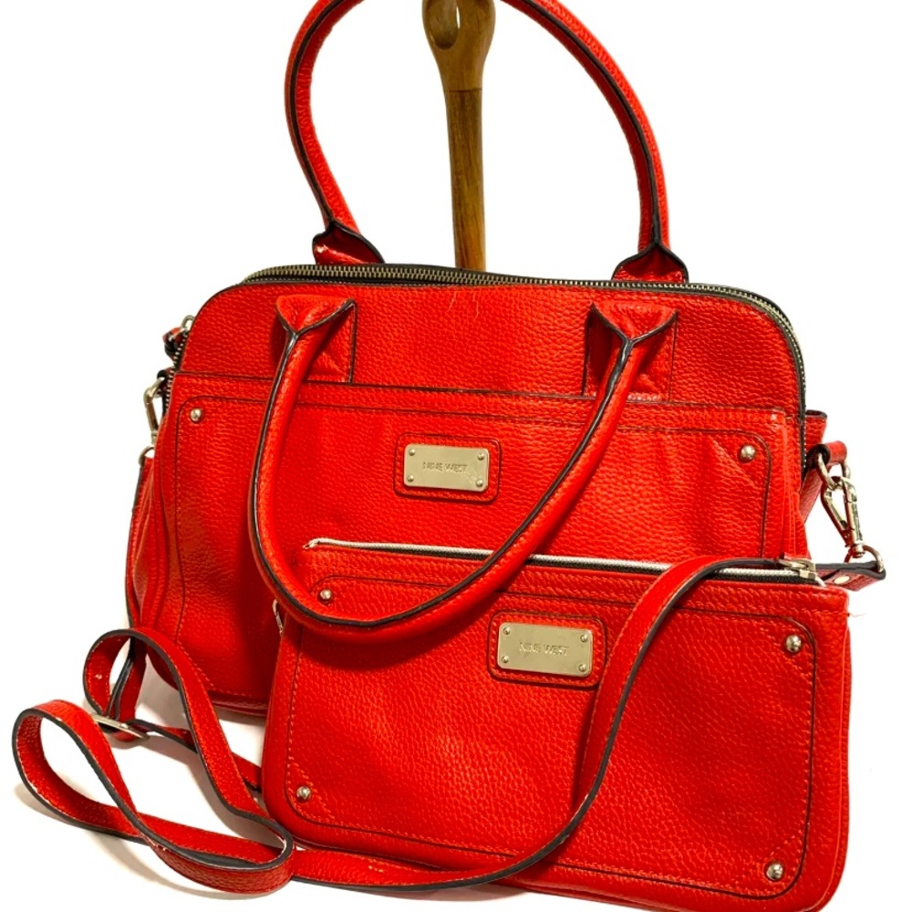 Nine West-RED Purse~BONUS Pocket Book~Clutch~ Leopard print-2 Piece Set~ Bright